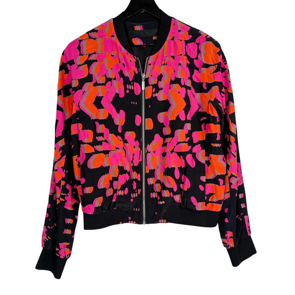 L.A.M.B. Gwen Stefani Bomber Jacket Rayon Black Pink Orange - S